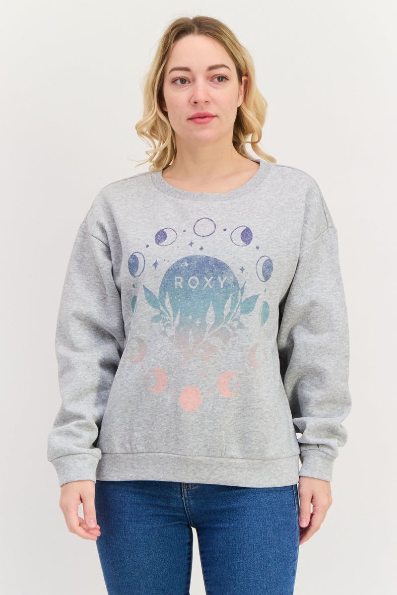 Roxy Women Graphic Long Sleeve Sweatshirt, Grey - Image 1