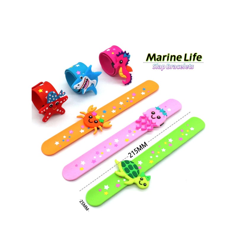 SOLARAE 6 pack Marine Life Slap Bracelets Party Favors for Kids Goodie Bag Stuffers for Boys Girls Marine Life Theme Party Supplies Carnival Prizes Suit Classroom Exchanging Gifts - Image 2