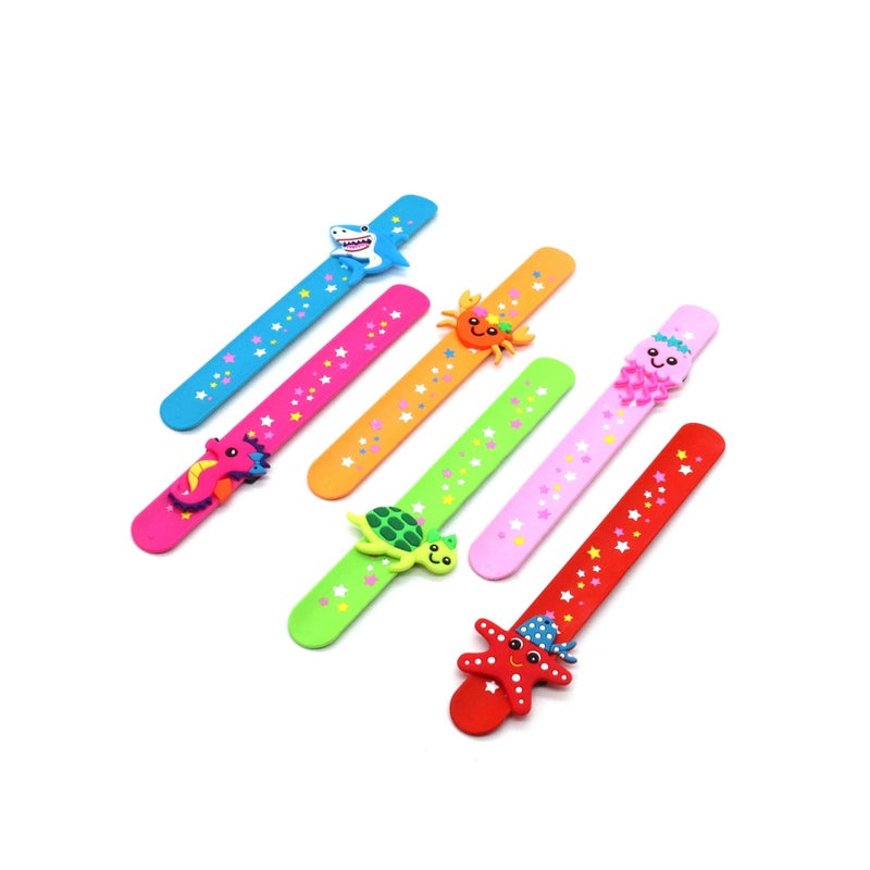 SOLARAE 6 pack Marine Life Slap Bracelets Party Favors for Kids Goodie Bag Stuffers for Boys Girls Marine Life Theme Party Supplies Carnival Prizes Suit Classroom Exchanging Gifts - Image 5
