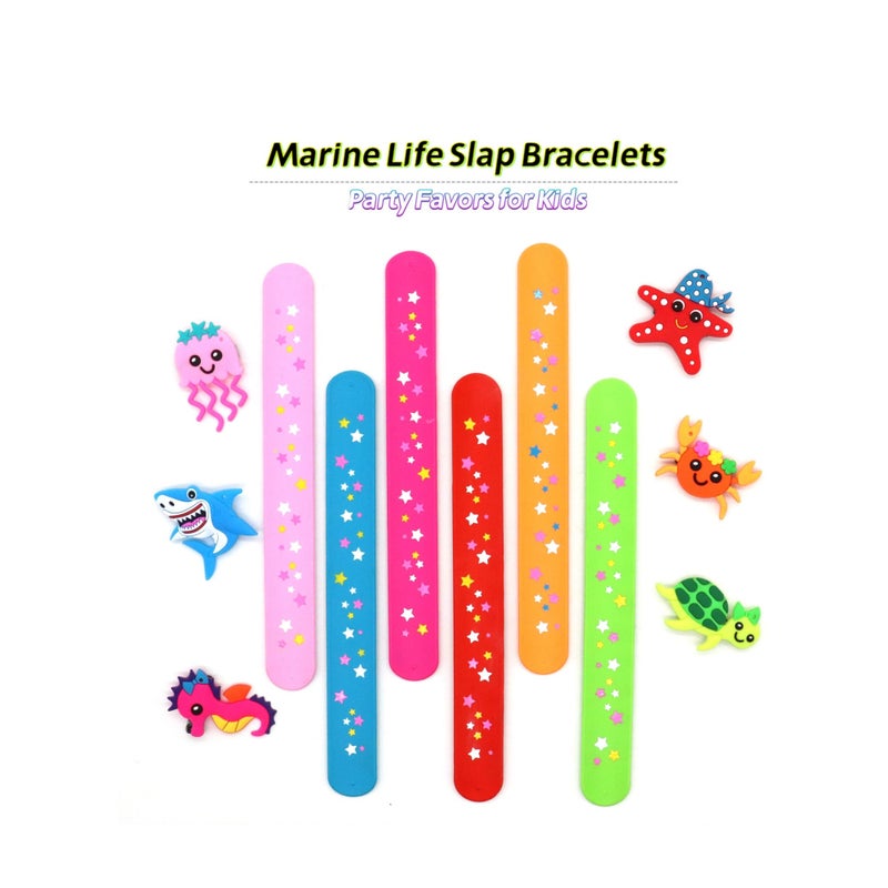 SOLARAE 6 pack Marine Life Slap Bracelets Party Favors for Kids Goodie Bag Stuffers for Boys Girls Marine Life Theme Party Supplies Carnival Prizes Suit Classroom Exchanging Gifts - Image 3