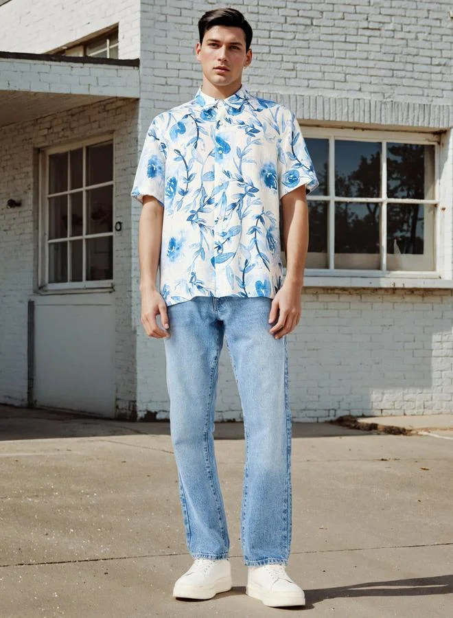 Lee Cooper Lee Cooper Regular Fit Floral Print Slub Shirt