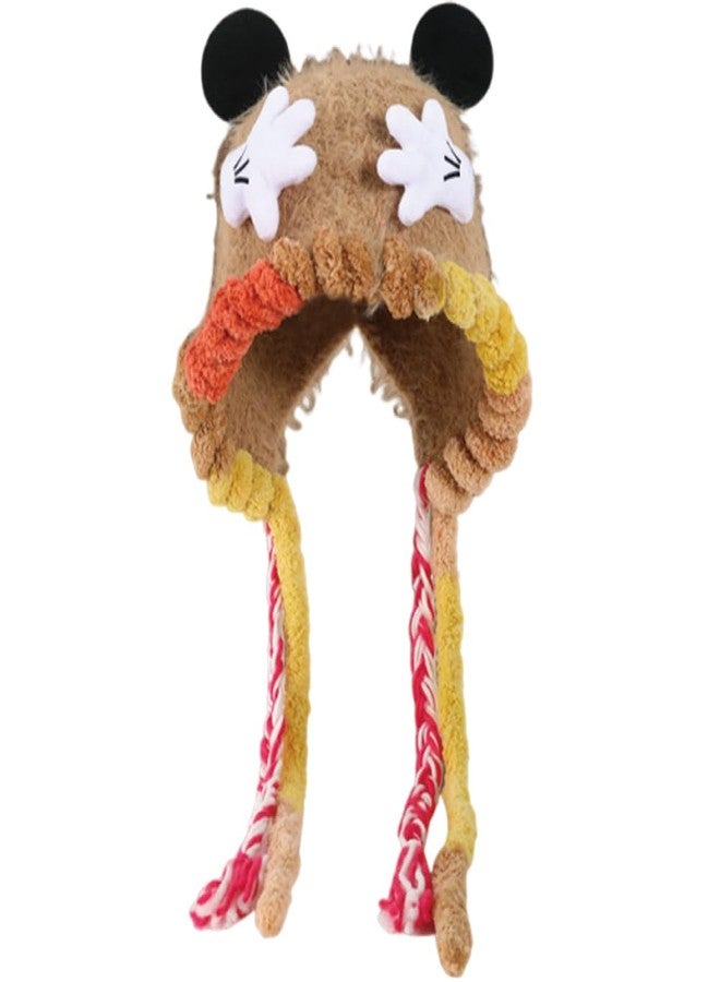 KORADI Kids Novelty Knit Hat Winter Cute Animals Beanie Hats Funny Earflap Caps with Tassel for Girls Boys 2-10 Years Mouse-Khaki - Image 1