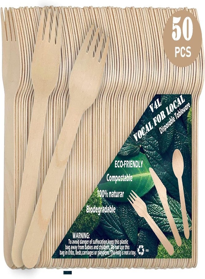 V4L Disposable Wooden Fork Pack of 50 - Image 1