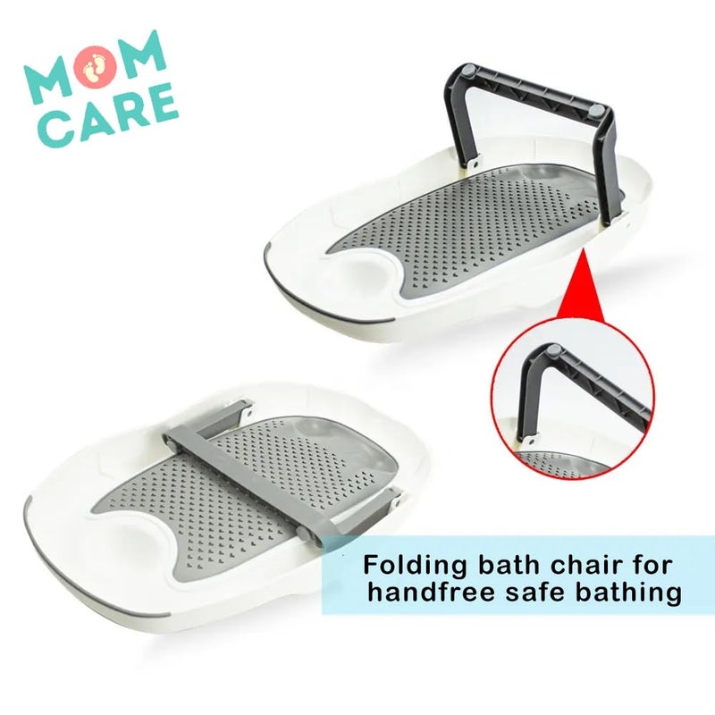 MOM CARE حوض استحمام قابل للطي للأطفال حديثي الولادة من MOM CARE مع دعم لمقعد استحمام الأطفال (رمادي) - Image 2