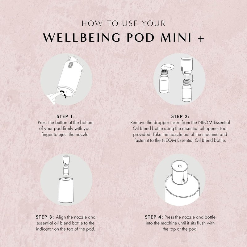 نيوم ناشر الزيوت العطرية Wellbeing Pod Mini+، أبيض I بدون ماء وبدون سلك I محمول ومتعدد الاستخدامات - السيارة، المكتب أو المنزل I حتى 125 ساعة من استخدام العطر الطبيعي لكل شحنة - Image 5