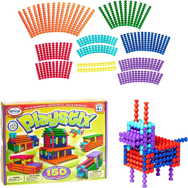 Popular Playthings Playstix Construction Toy Building Blocks Set - 150 Piece STEM Kit for Kids - Image 1