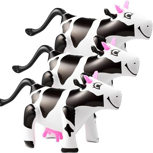 Bedwina Inflatable Cow Toys Set of 3 Cute Cartoon Inflatable Farm Animals Party Decorations Blow Up Cow Yard Game Props for Kids Birthday and Barnyard Themed Events - Image 1