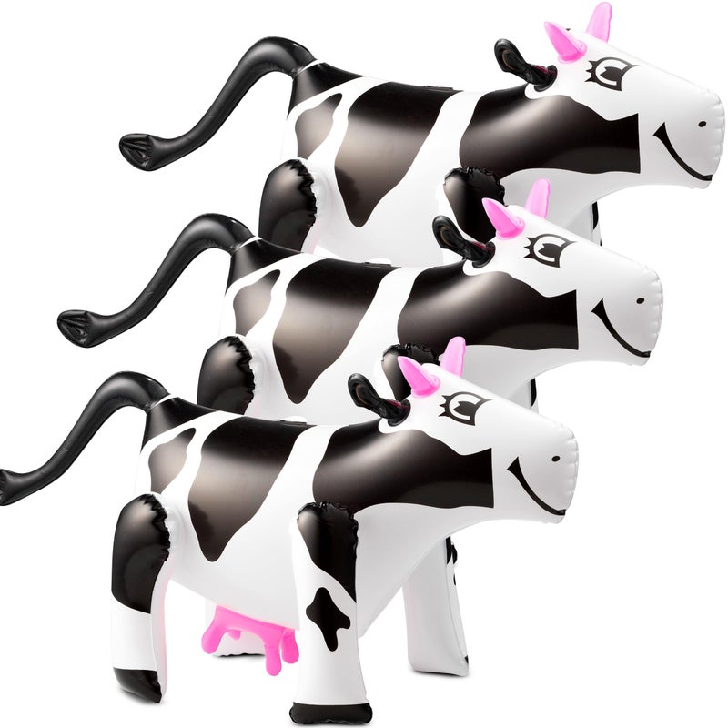 Bedwina Inflatable Cow Toys Set of 3 Cute Cartoon Inflatable Farm Animals Party Decorations Blow Up Cow Yard Game Props for Kids Birthday and Barnyard Themed Events - Image 2