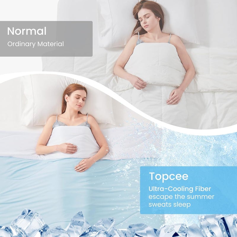 Topcee Cooling Comforter Twin Size (60"x90")-Cooling Blanket Everlasting Cold Touch for Hot Sleepers-Q-max>0.45 Double-Sided Lightweight Design Summer Ice Blanket for Night Sweats-Blue - Image 4