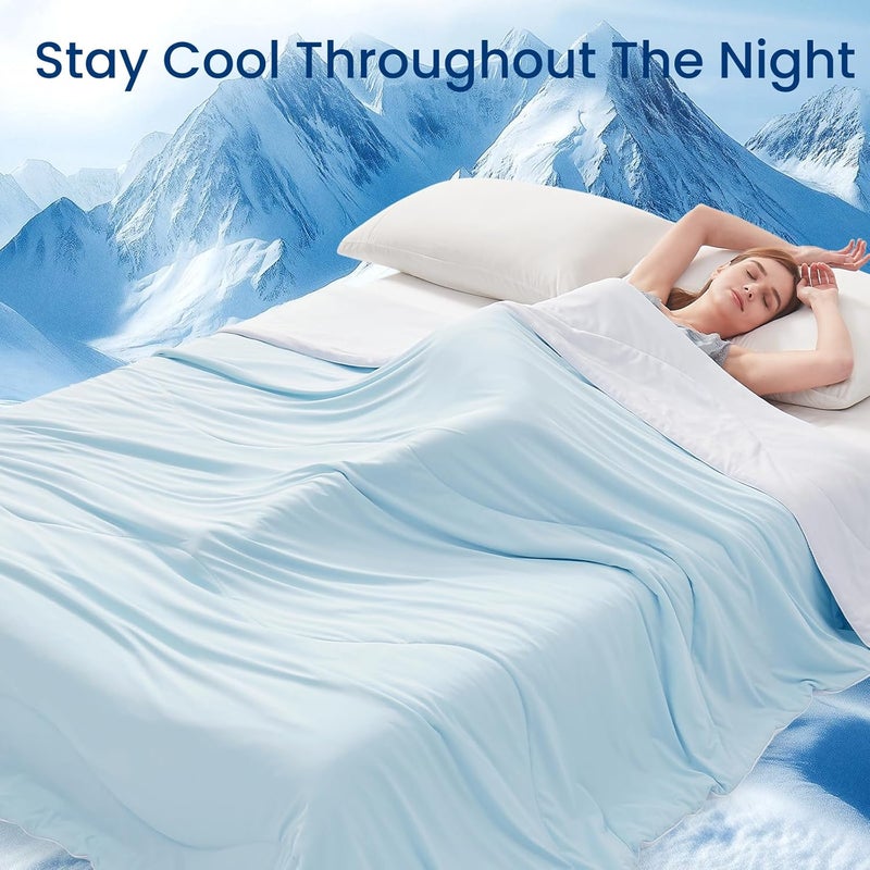 Topcee Cooling Comforter Twin Size (60"x90")-Cooling Blanket Everlasting Cold Touch for Hot Sleepers-Q-max>0.45 Double-Sided Lightweight Design Summer Ice Blanket for Night Sweats-Blue - Image 2