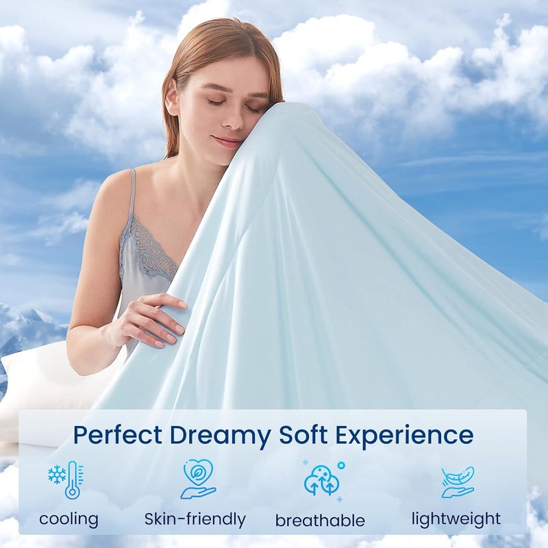 Topcee Cooling Comforter Twin Size (60"x90")-Cooling Blanket Everlasting Cold Touch for Hot Sleepers-Q-max>0.45 Double-Sided Lightweight Design Summer Ice Blanket for Night Sweats-Blue - Image 3