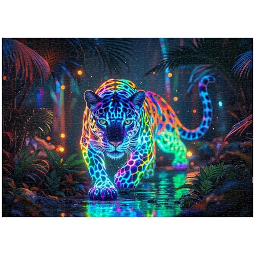 PPuzzling Wild Leopard Puzzles for Adults 1000 Pieces Neon Jungle Forest Wildlife Jigsaw Puzzles Colorful Hunting Animal Puzzle - Image 5