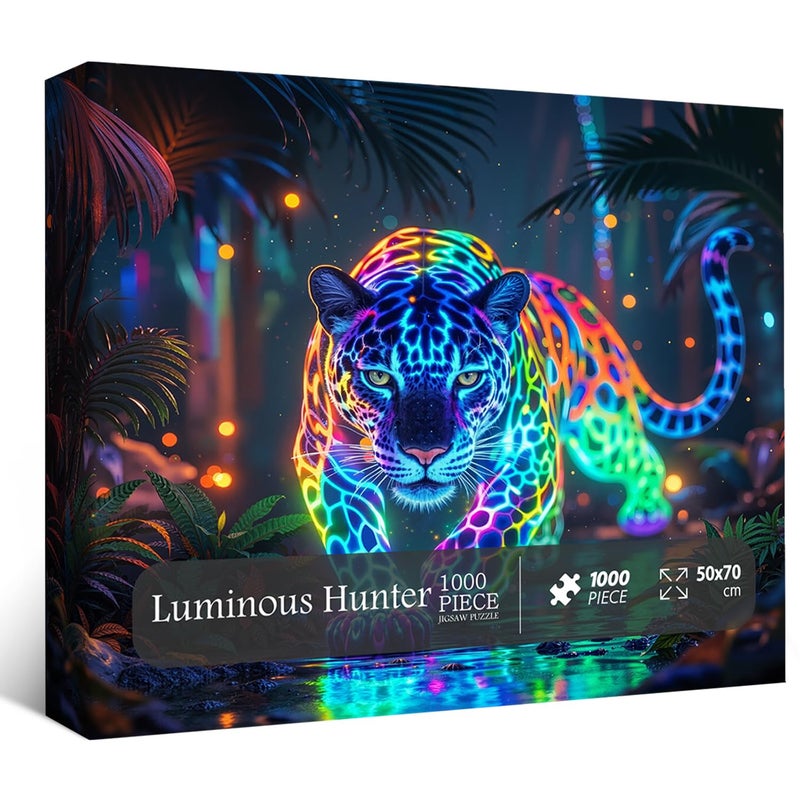 PPuzzling Wild Leopard Puzzles for Adults 1000 Pieces Neon Jungle Forest Wildlife Jigsaw Puzzles Colorful Hunting Animal Puzzle - Image 3