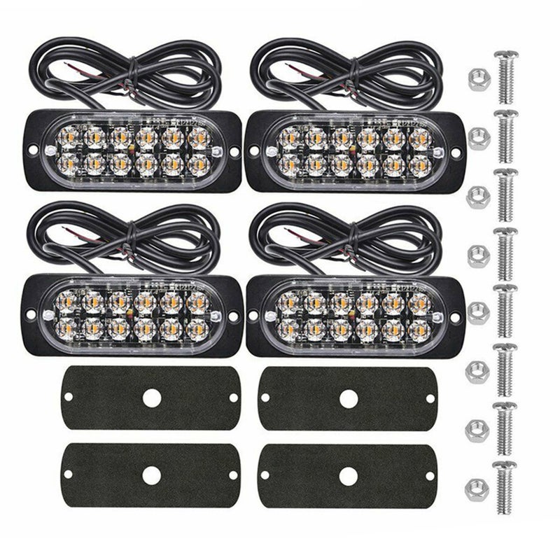 4PCS 12 Strobe LED Red Light Hazard Beacon Emergency Flashing Side Marker Light Bars Warning Signal Towing Truck Flashing Lamp - Image 1