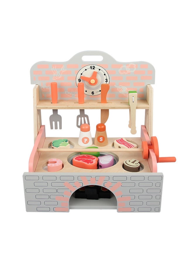 Children's Handheld Candy Dessert Cake Wooden Boxed Imitation Ice Cream Cut Pink Kitchen Toy-Color:YLB-Barbecue Shop - Image 1