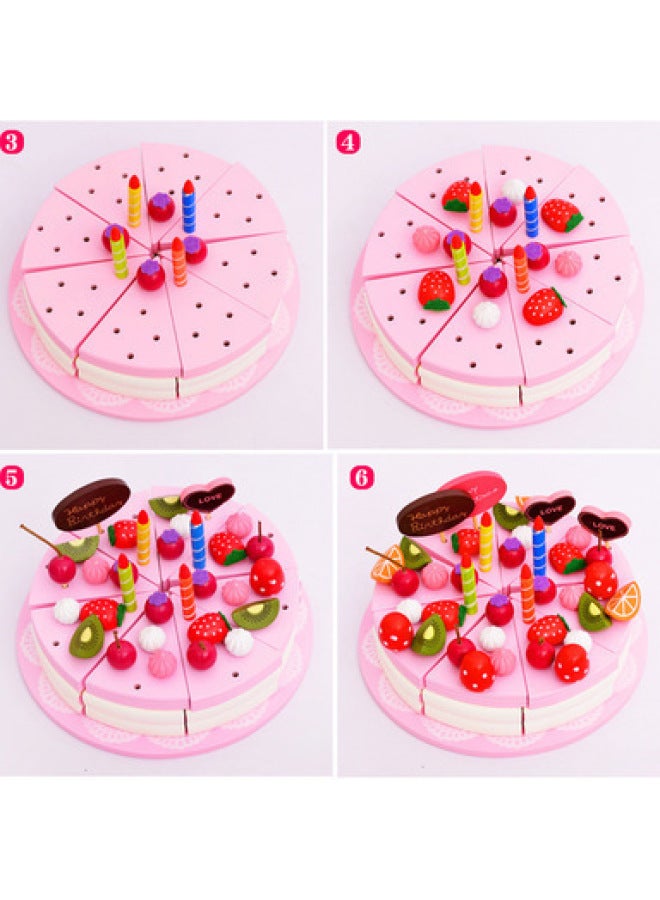 Children's Handheld Candy Dessert Cake Wooden Boxed Imitation Ice Cream Cut Pink Kitchen Toy-Color:YLB-Barbecue Shop - Image 5