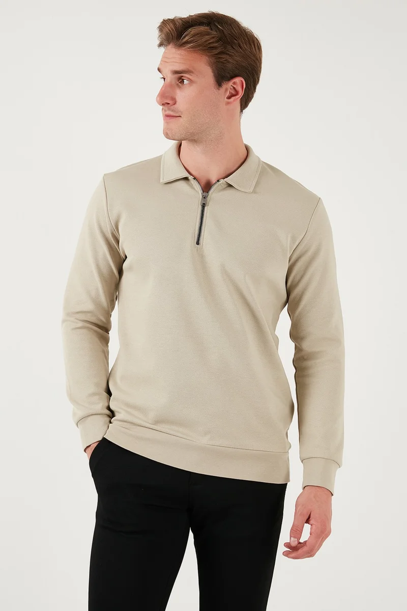 بوراتي Cotton Regular Fit Half Zipper Polo Neck Men's Sweat 5905789