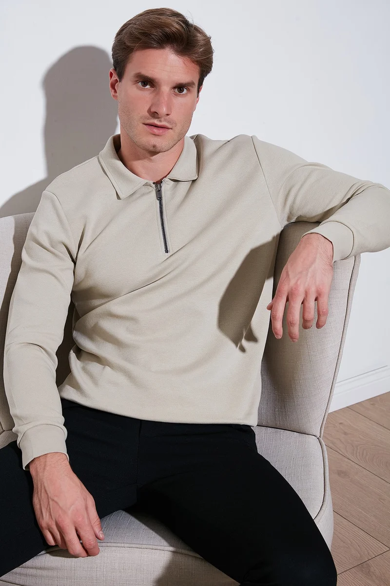 بوراتي Cotton Regular Fit Half Zipper Polo Neck Men's Sweat 5905789