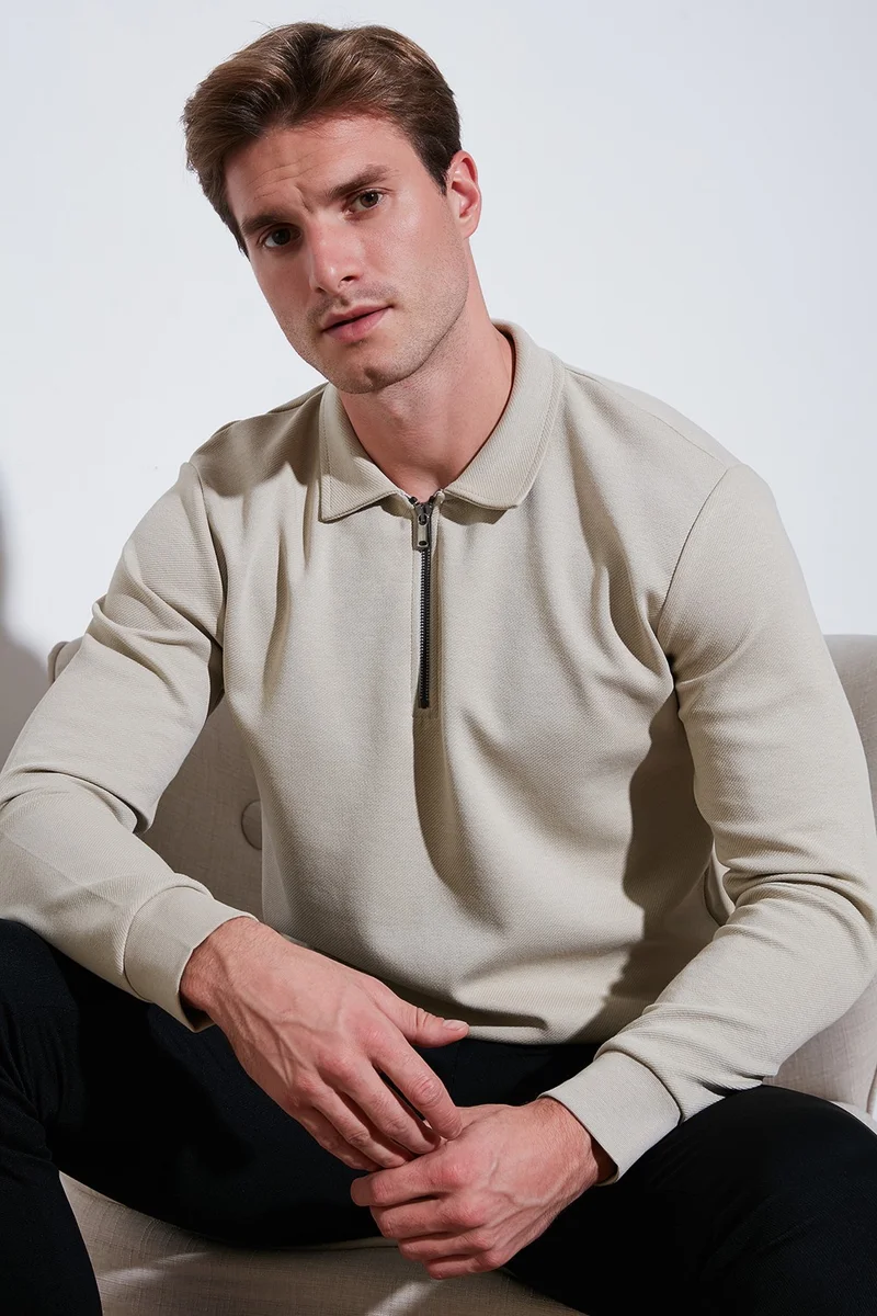 بوراتي Cotton Regular Fit Half Zipper Polo Neck Men's Sweat 5905789