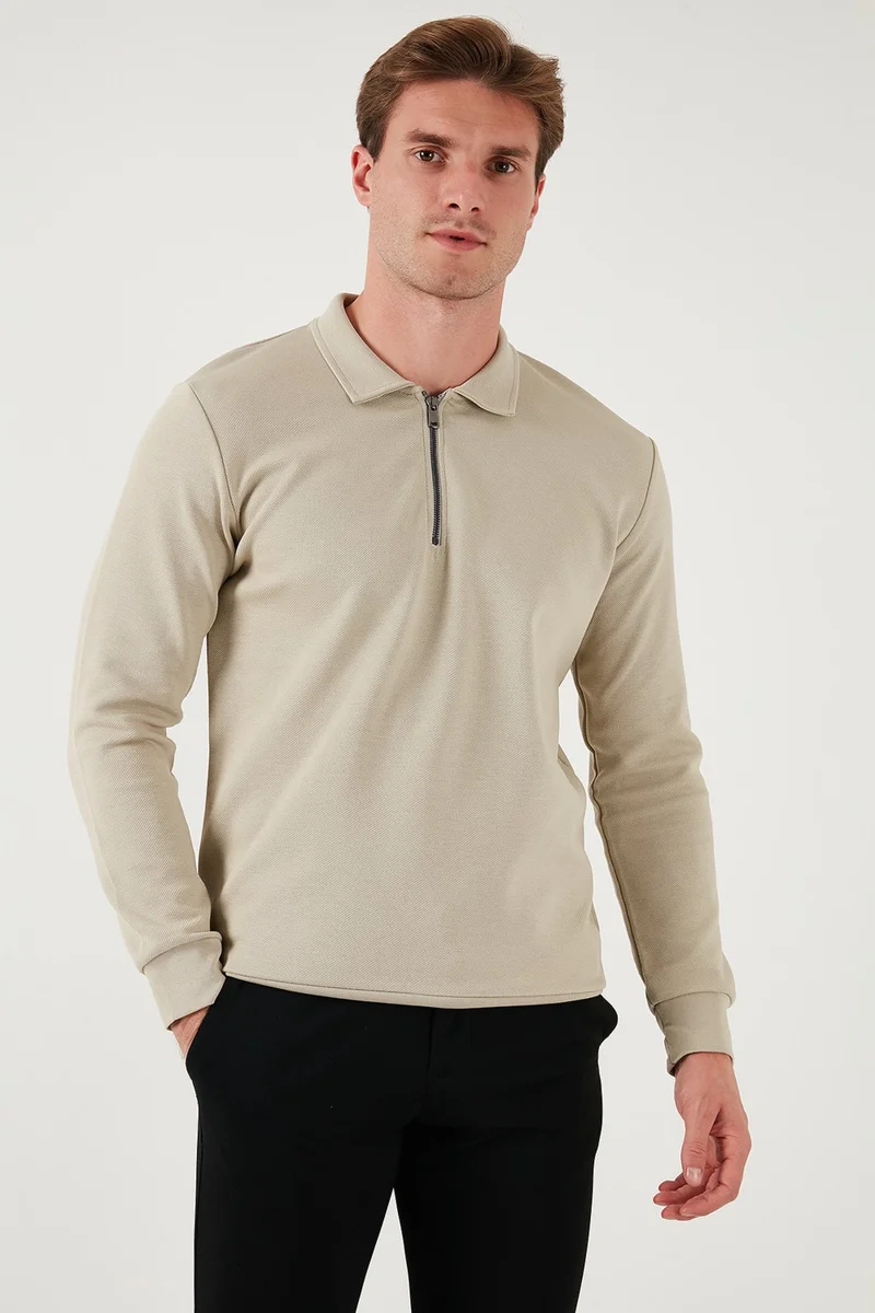 بوراتي Cotton Regular Fit Half Zipper Polo Neck Men's Sweat 5905789