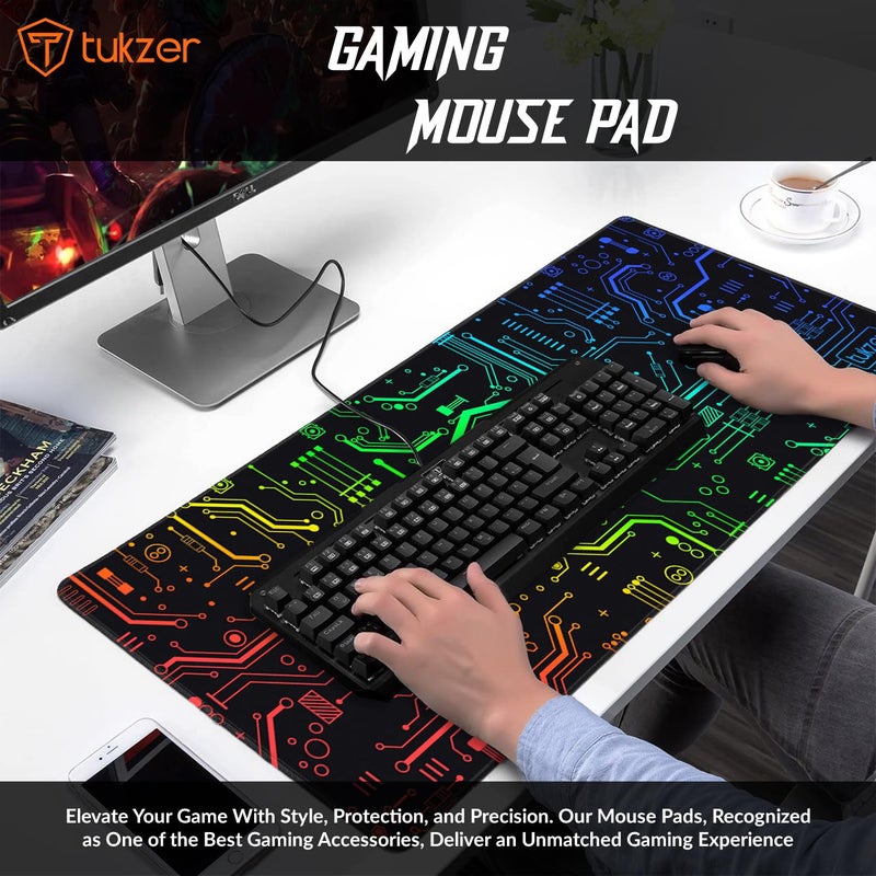 tuKZer RETRO Extended Gaming Mouse Pad, High-Speed Mouse Tracking & Control | Stitched Embroidery Edges, Non-Slip Rubber Base| for Computer Laptop Keyboard Office Home (795mm x 298mm x 3.45mm, Matrix) - Image 2