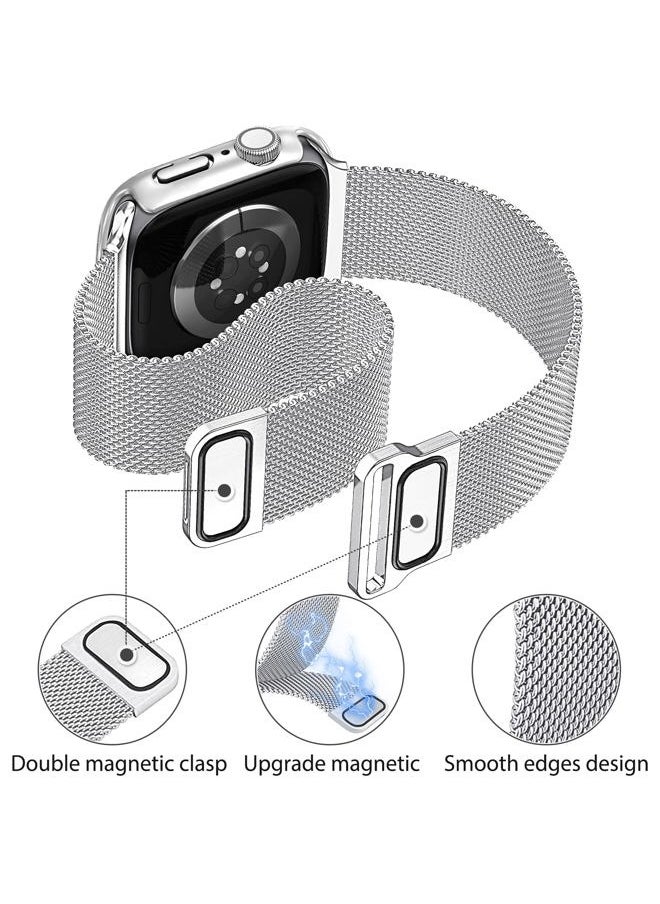Mazuboho - Mesh Loop Magnetic Band Compatible with Apple Watch Band 41mm with Screen Protector Case, Stainless Steel Mesh Milanese, Adjustable and Comfortable Band for iWatch Bands Series 9 8 7 (Silver,41mm) - Image 1