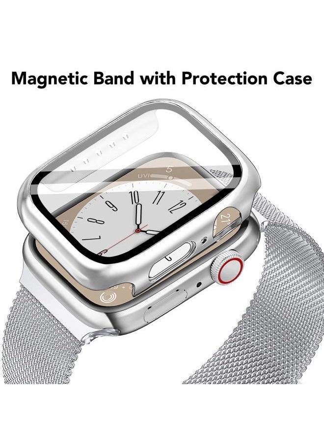 Mazuboho - Mesh Loop Magnetic Band Compatible with Apple Watch Band 41mm with Screen Protector Case, Stainless Steel Mesh Milanese, Adjustable and Comfortable Band for iWatch Bands Series 9 8 7 (Silver,41mm) - Image 1