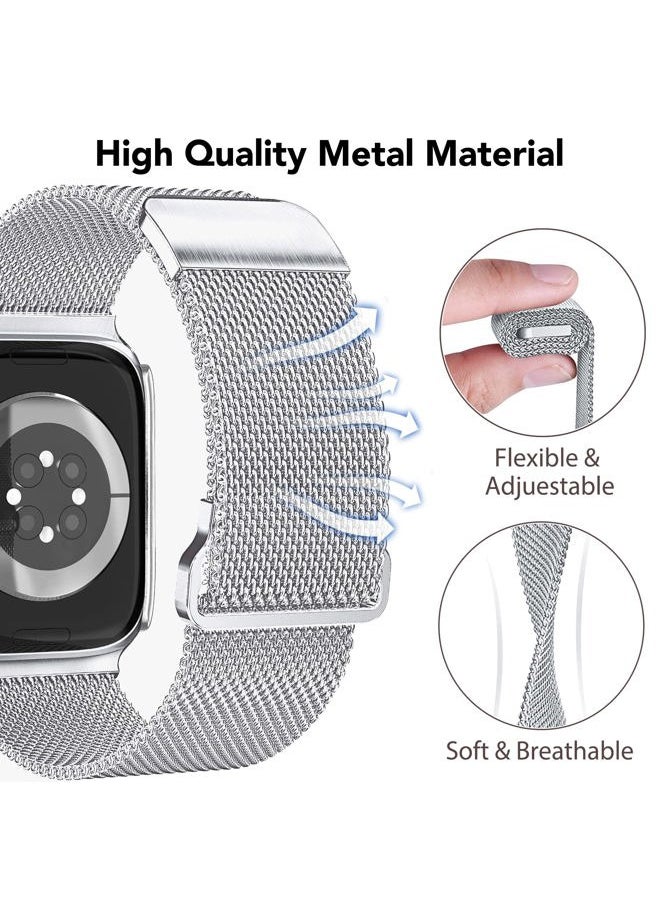 Mazuboho - Mesh Loop Magnetic Band Compatible with Apple Watch Band 41mm with Screen Protector Case, Stainless Steel Mesh Milanese, Adjustable and Comfortable Band for iWatch Bands Series 9 8 7 (Silver,41mm) - Image 1