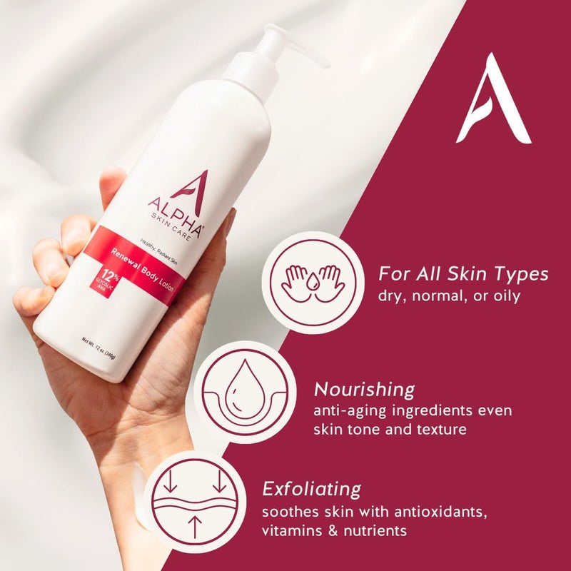 Alpha Skin Care Revitalizing Body Lotion, 12% Glycolic AHA, Simple & Effective Daily Moisturizer Hydroxy Acid, Hydrates & Exfoliates for Soft, Smooth Skin, Anti-Aging, 12 Oz, Pack of 2 - Image 2