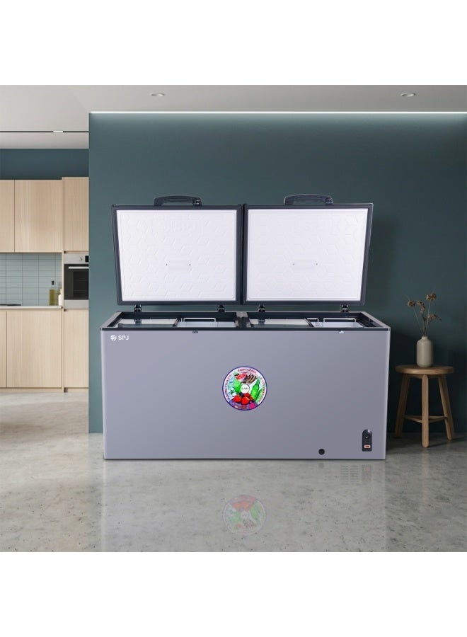 SPJ 519L Double Door Chest Freezer, Deep Freezer with Fast Cooling, Mechanical Temperature Control, Energy Efficient, Large Capacity Commercial Freezer, Grey - Image 5