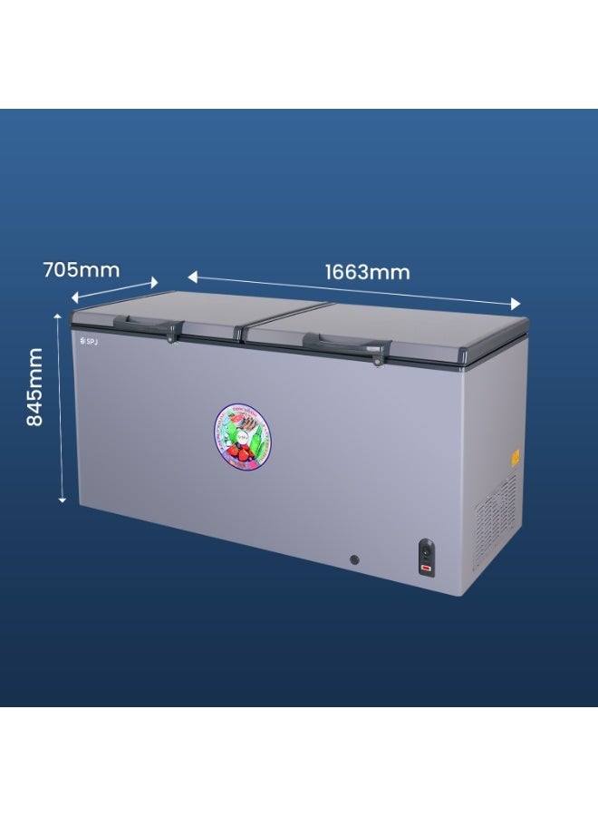 SPJ 519L Double Door Chest Freezer, Deep Freezer with Fast Cooling, Mechanical Temperature Control, Energy Efficient, Large Capacity Commercial Freezer, Grey - Image 4
