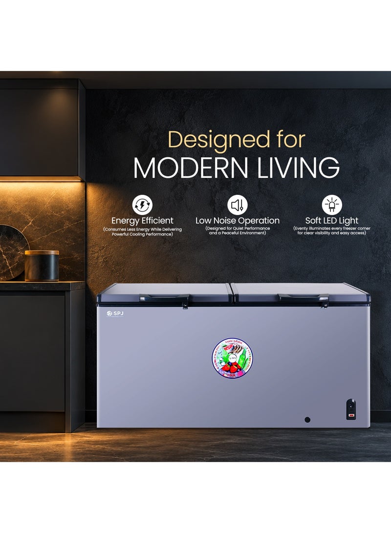 SPJ 519L Double Door Chest Freezer, Deep Freezer with Fast Cooling, Mechanical Temperature Control, Energy Efficient, Large Capacity Commercial Freezer, Grey - Image 4