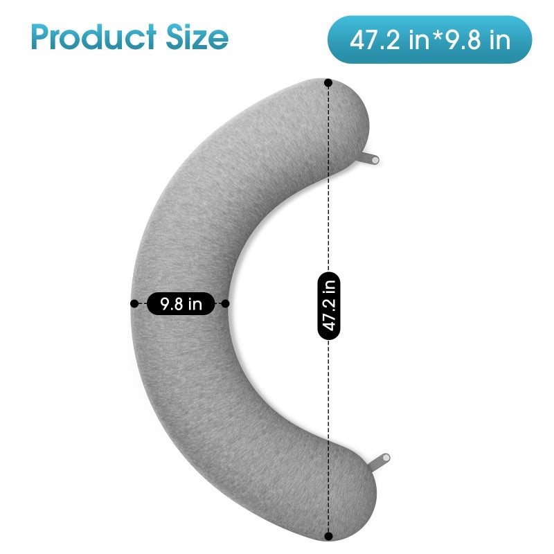 TranquilRelax C Shaped Body Pillow for Side Sleepers, Memory Foam Long Pillow for Leg, Hip & Back Support, Soft Washable Cover,Grey-47"*10" - Image 2