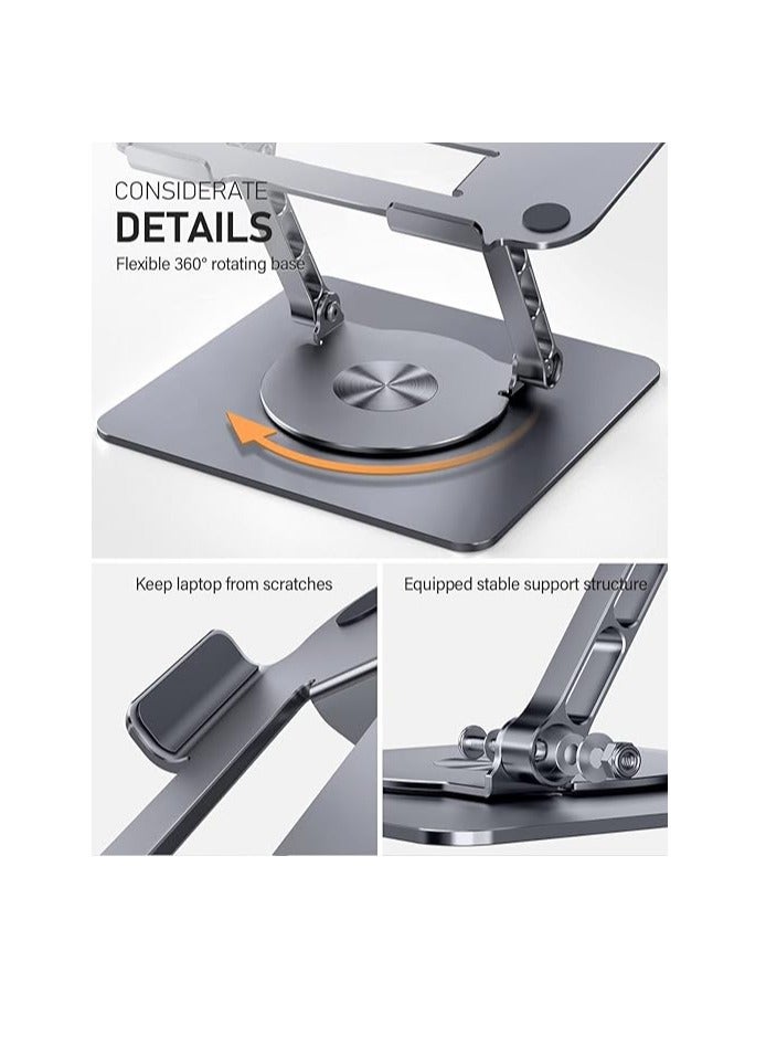 Generic Aoevi Laptop Stand for Desk, Adjustable Laptop Stand with 360 Rotating Base Foldable Laptop Riser Compatible with MacBook Pro/Air Notebook up to 16 Inches, Grey  - Image 3