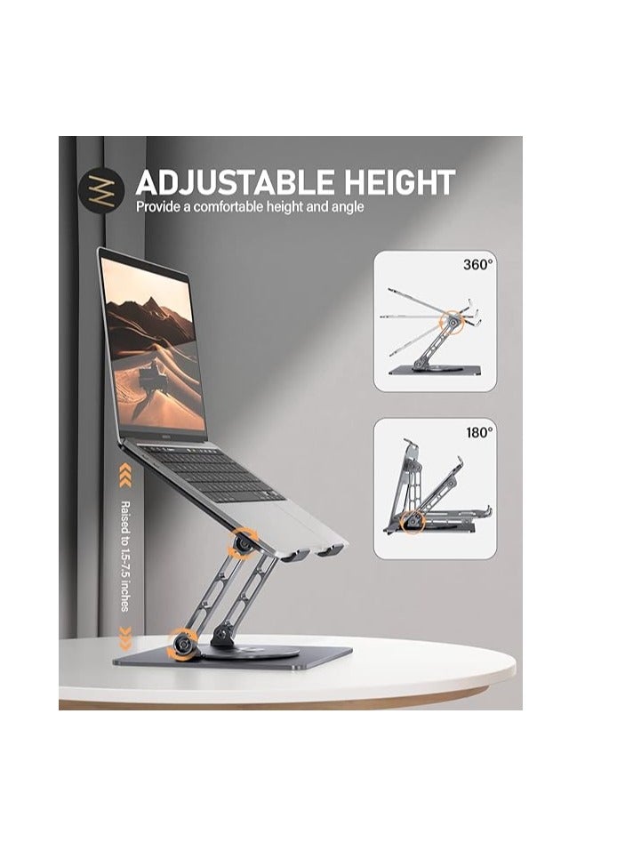 Generic Aoevi Laptop Stand for Desk, Adjustable Laptop Stand with 360 Rotating Base Foldable Laptop Riser Compatible with MacBook Pro/Air Notebook up to 16 Inches, Grey  - Image 4