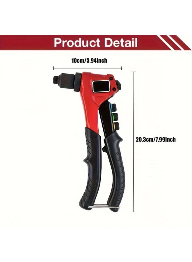 Red Rivet Gun Set 4 In 1 With 80 Rivets 4 Replaceable Heads Heavy Duty One Hand Riveting Tool For DIY Home Repair - Image 3