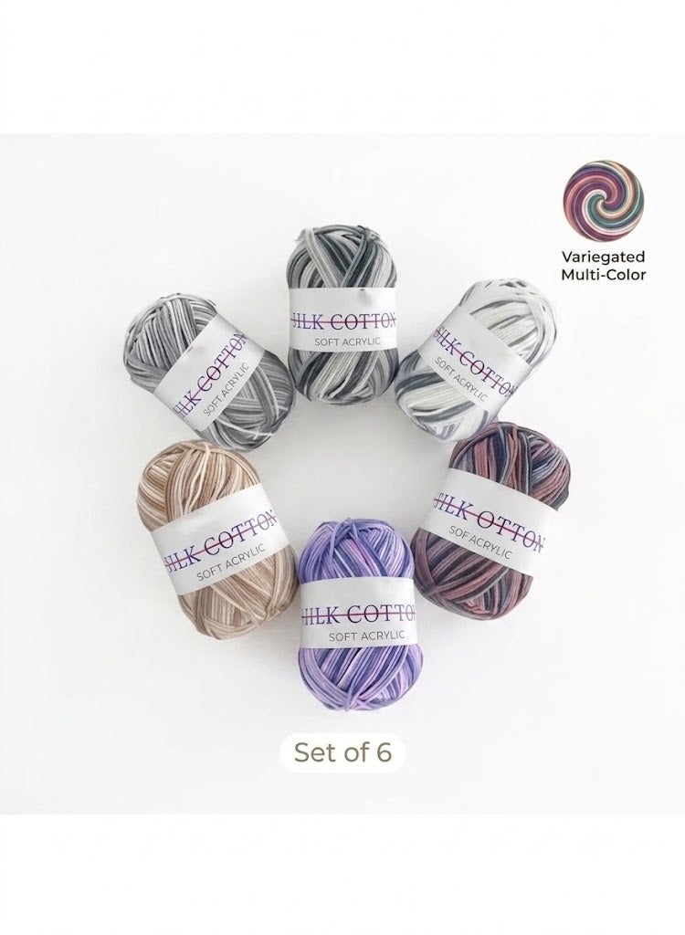 COTTON Premium 6-Pack Soft Acrylic Crochet Yarn Bundle (50g/Roll) - Multi-Color Gradient Knitting Wool, Silk Touch Anti-Pilling Milk Cotton Feel, Perfect for Amigurumi, Baby Clothes, Blankets & DIY Crafts - Image 2