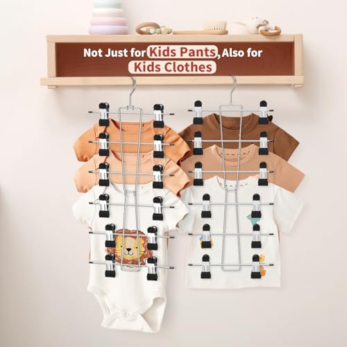 DOIOWN 6-Tier Baby Hangers with Clips - Space Saving Kids Pants Hangers for Babies & Kids Pant,Skirt,Clothe,Adjustable Stainless Steel Toddler Clothes Hanger for Newborn Children Closet Organization - Image 5