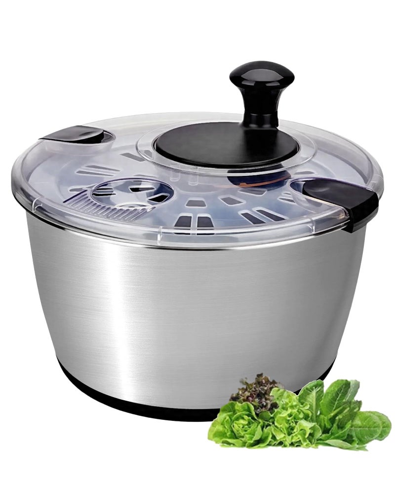 SveBake Stainless Steel Salad Spinner, 6.34Qt Large Lettuce Dryer, BPA-Free Vegetable & Fruit Washer with Drain, Easy Clean, Non-Slip Base, Transparent Lid - Image 1