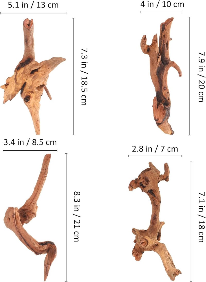 4pcs Aquarium Driftwood Decor Natural Wood Craft 15-20cm for Fish Tank Landscaping and Freshwater Habitat Accessories - Image 2