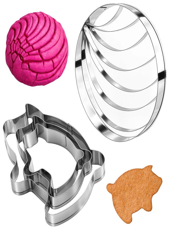 LUSTRIB 4PCS Mexican Bread Concha Cutter & Pig Cookie Cutter Set - Includes Stainless Steel Concha Stamp Mold and Fun Durable Cookie Stamps for Baking Cookies - Perfect Donut Biscuit Cutters Baking Supplies - Image 1