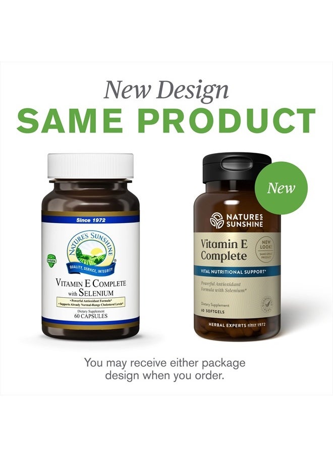 NATURE'S SUNSHINE - Vitamin E Complete w/ Selenium, 60 Softgels |Powerful Antioxidant Supplement with Selenium and all Eight Molecules in the Vitamin E Family - Image 1