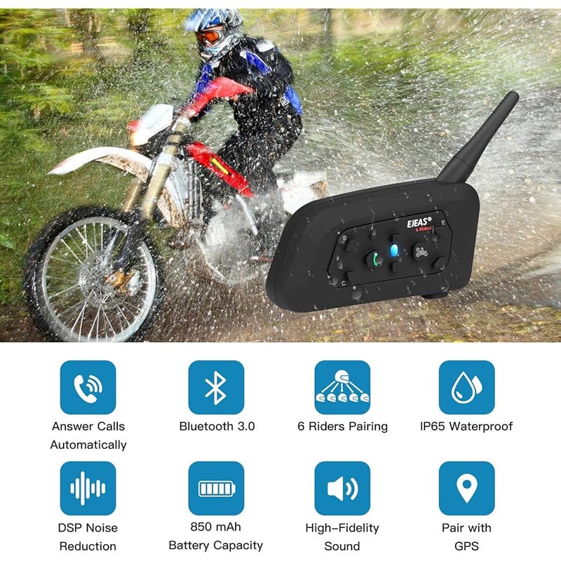 EJEAS V6 Pro Motorcycle Helmet Bluetooth Intercom Headset 1200M 2 People Full Duplex Wireless Motorbike Interphone Connect Up to 6 Riders for Motorcycling Skiing and Climbing (1 Pack) - Image 2