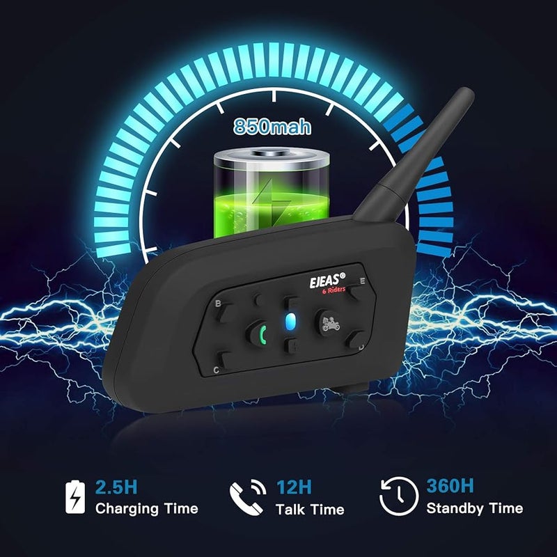 EJEAS V6 Pro Motorcycle Helmet Bluetooth Intercom Headset 1200M 2 People Full Duplex Wireless Motorbike Interphone Connect Up to 6 Riders for Motorcycling Skiing and Climbing (1 Pack) - Image 5