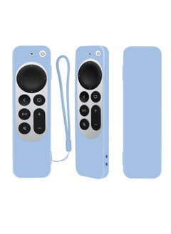 For Apple 2021 For Apple TV Siri Remote 4K Remote Control Silicone Protective Cover With Rope-Color:Sky Blue