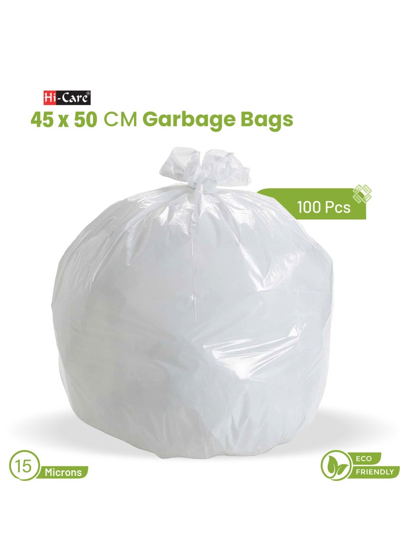 Hi Care (Pack of 100 Bags) Hi-Care Garbage Bag White 45x50cm 15 micron Heavy Duty Oxo Biodegradable Plastic Bag Small Trash Bags Dustbin Bags Waste Bag Office Bag Strong And Durable Bin Bag Garbage Bag Small  - Image 2