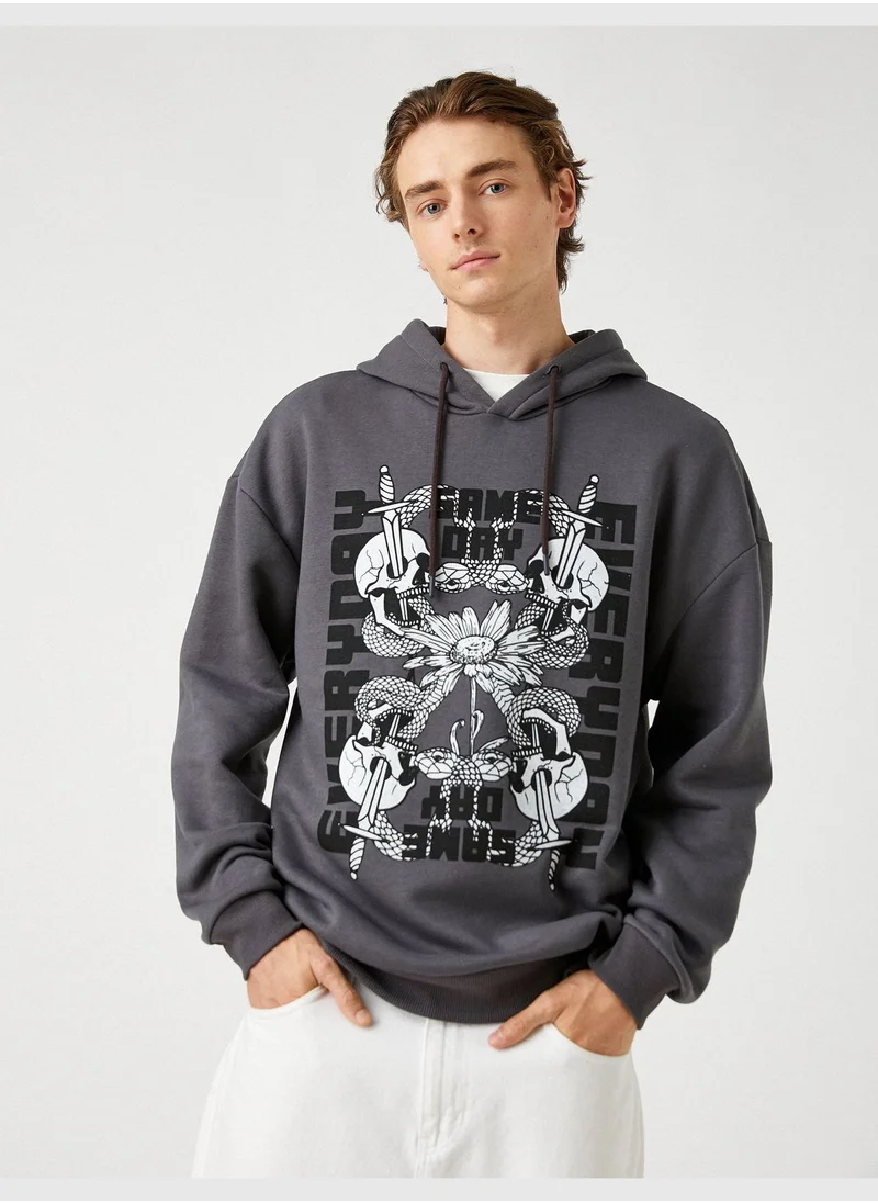 KOTON Oversized Sweatshirt Skull Printed