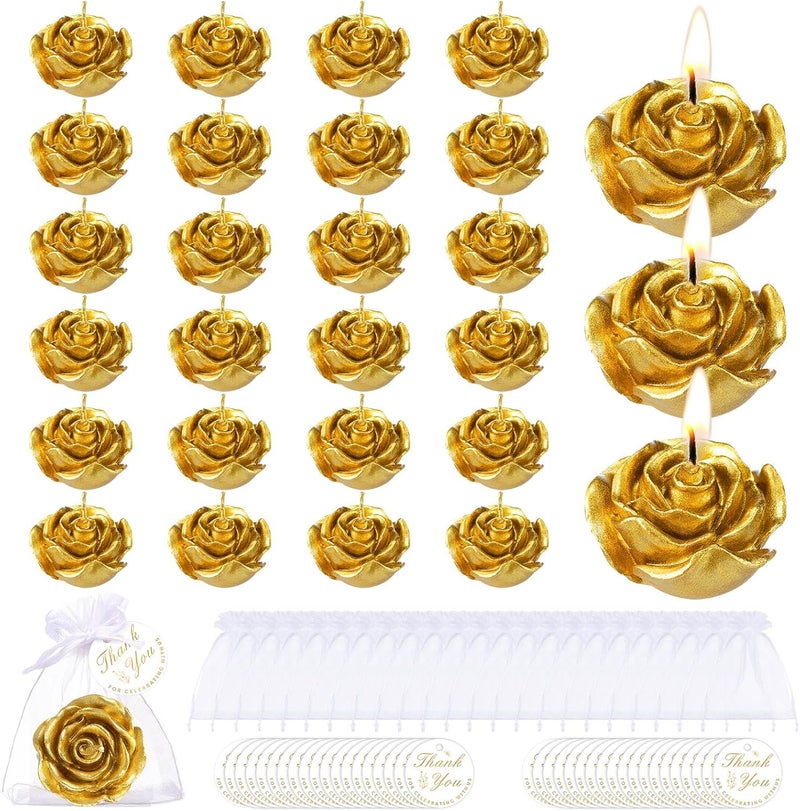 Treela 24 Set Flower Candles Wedding Favor for Guests Mini Gold Rose Shaped Tealight Candles for Return Gift Wedding Birthday Bridal Shower Housewarming Party - Image 1
