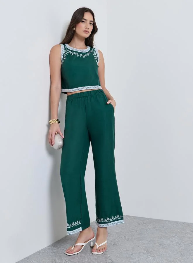 Green Embroidered Top and Pants Set