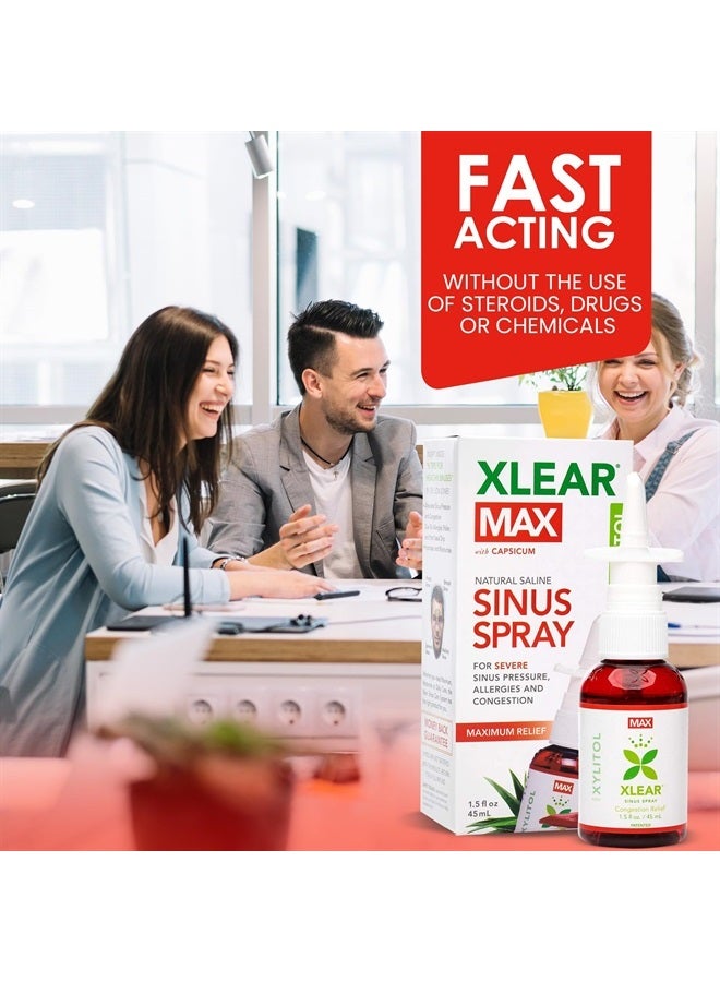 Xlear MAX Saline Nasal Spray, Natural Formula with Xylitol, Capsicum and Aloe, Nasal Decongestant for Sinus Pressure, Headache, Dry Nose for Kids and Adults, 1.5 fl oz (Pack of 3) - Image 5